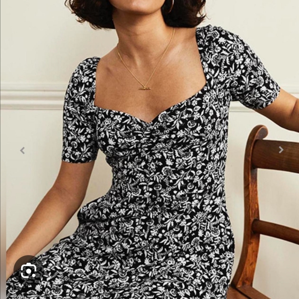 NWT Boden sweetheart jersey mini dress black white floral size 8
